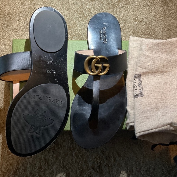 Gucci Women’s Marmont Thong Sandal size 371/2  Black color - Picture 4 of 4